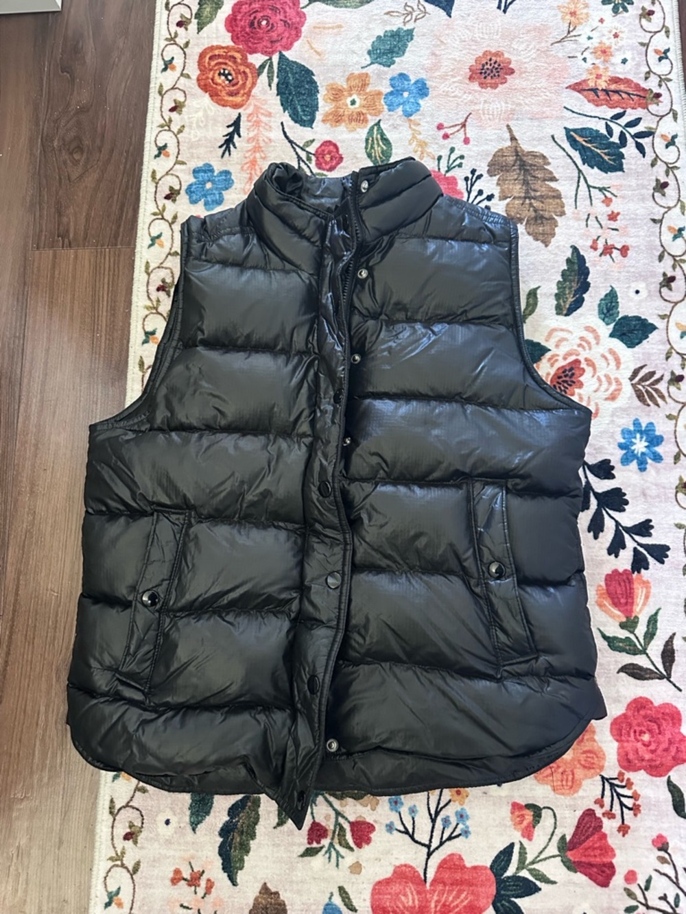 J. Crew Black Down Quilted Puffer Vest with Snap Closure